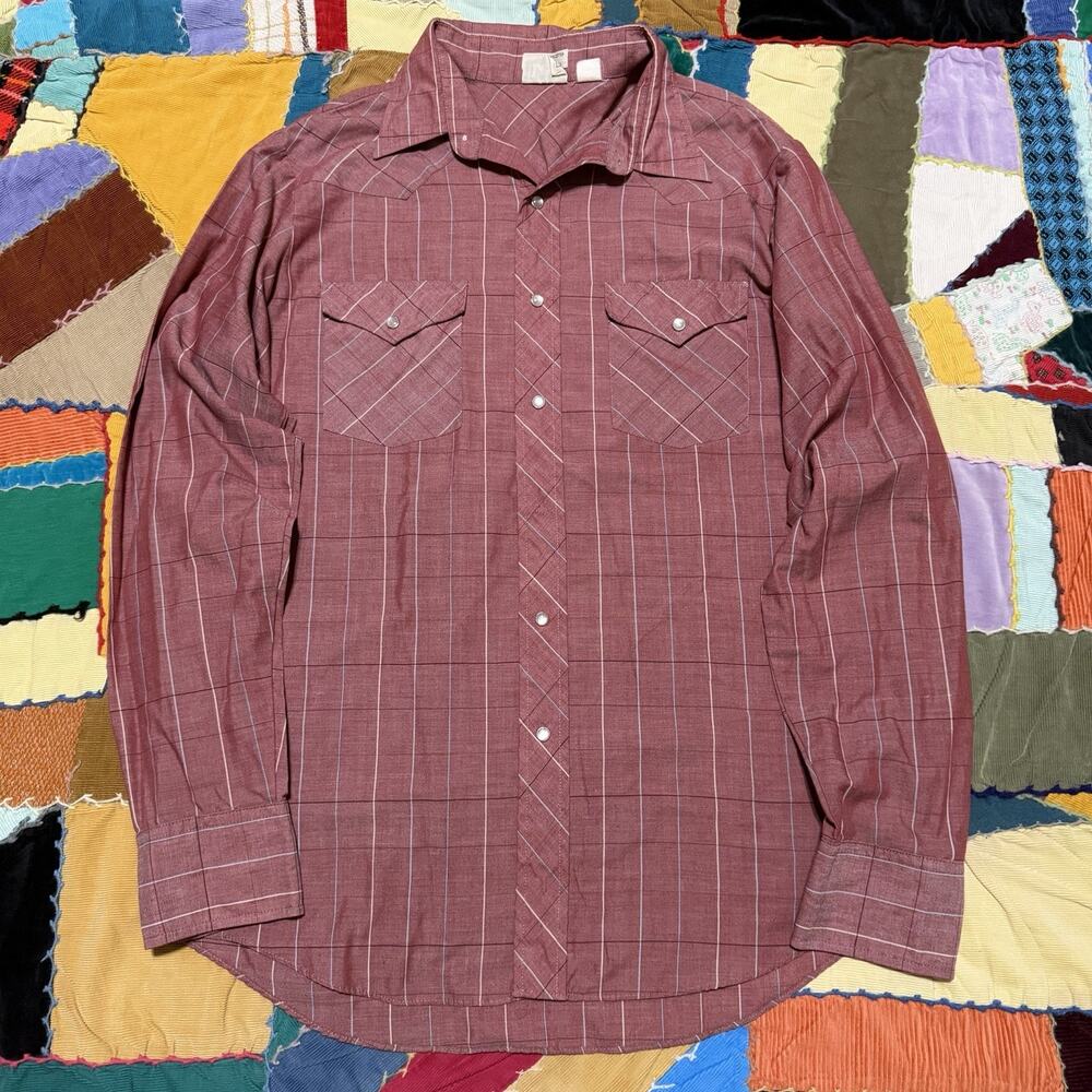 Vintage 90s Lee Spaced Out Striped Red Long Sleeve Pearl Snap Large